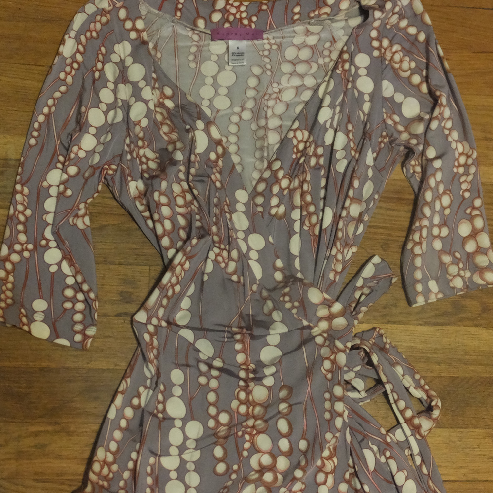 Audrey Mai Wrap Dress w/ Pearl String Prin…